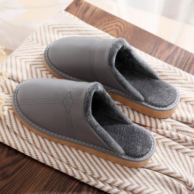 China Comfortable Leather Home Slippers Man Men Waterproof Fluffy Waterproof Breathable Backing Slipper Home Slippers for sale