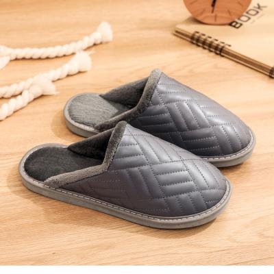 China PU Velvet Upper Bedroom Designer Slippers Flank Waterproof Breathable Man Slipper Shoes For Men for sale