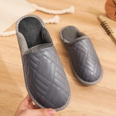 China New Design Fashion Men's Home Warm Breathable Waterproof Good Quality PU Slipper Indoor Winter Indoor Slippers for sale