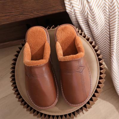 China 2022 new fashion rabbit men's waterproof slippers home leather soft warm waterproof bedroom slipper home fur from China for sale