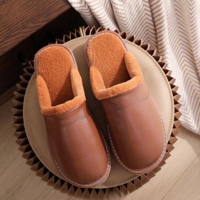 China 2022 Winter Men's Leather Home Slippers Indoor Casual Men's Waterproof Customized Size Slippers For Wholesale for sale