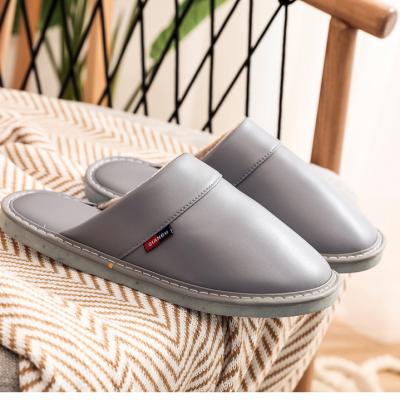 China 2022 Winter Warm PU Slipper Men's Home Slippers Indoor Outdoor Casual Velvet Flanket Waterproof Autumn for sale