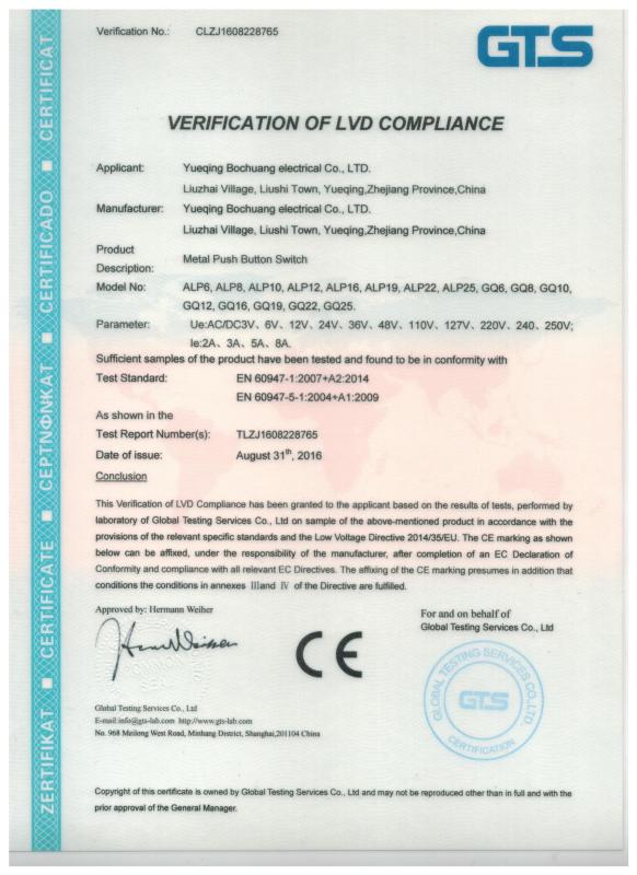 CE - Yueqing Bochuang Electronic Co., Ltd.