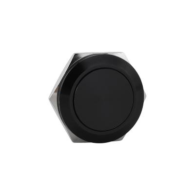 China Stainless Steel 25mm Diameter Short Type Black Shell On Off Metal 1NO Momentary Unilluminated Push Button Switch With 2pins for sale