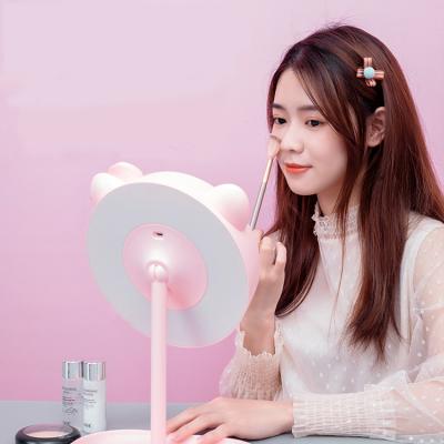 China Personalized Pink Cosmetic Led Makeup Vanity Smart Little Sauce Make Up Custom Round Beauty Lighted Mirror With Fill Led Vanity Light for sale