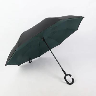 China Viable Umbrellas Windproof Reverse Reverse Umbrella C Hook Handle Branded Logo Customize Upside Down Umbrella for sale