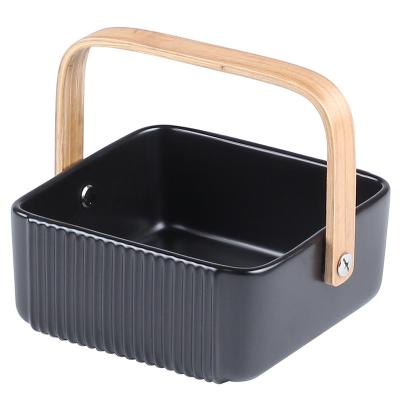 China Sustainable Berry Basket Baguette Bread Ceramic Item Fruit Storage Modern Ceramic Fruit Square Basket for sale