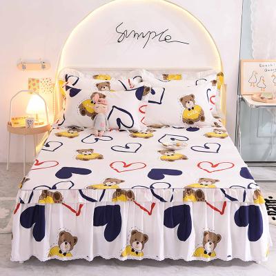 China Home Cotton Bed Skirt Set Floral Printed Bedspread Double Bed Sheets Bed Side Skirt + 2 Pairs Of Pillowcases for sale