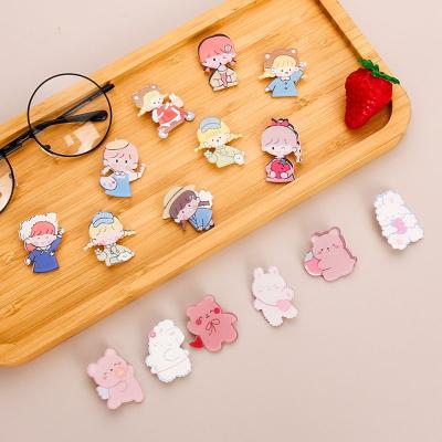 China Convenient cute INS cartoon brooch couple bear rabbit acrylic badges bag decoration pins accessories batch custom brooch for sale