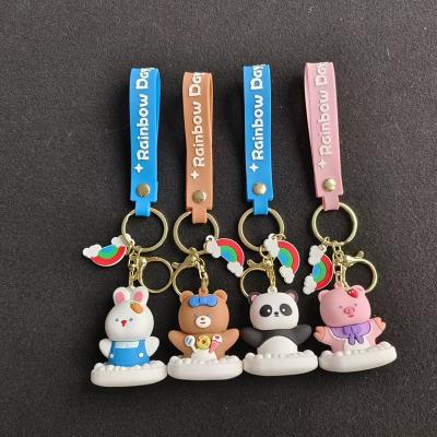 China Fashionable Cute Cloud Bear Panda Rabbit Pig In The Key Chain PVC Cartoon Key Chain Kawaii Bag Accessories Soft Rubber Key Chain Metal for sale