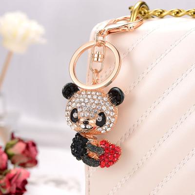 China Beautiful Eco Friendly Rhinestone Diamond Bear Charm Handbag Keyring Crystal Crown Panda Car Keychain For Women for sale