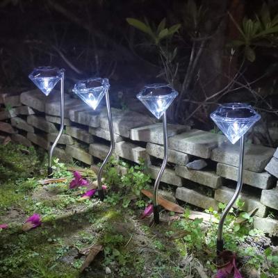 China Garden Color Changing Solar Lawn Light For Garden Decoration Stainless Steel Diamond Stake LED Outdoor Solar Powered Lights for sale