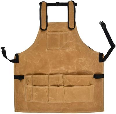 China ALLOMN Smooth Outdoor Tools Shop Heavy Duty Water Repellent Craftsman 16OZ Waxed Canvas 16OZ Woodworking Tool Apron With 6 Pockets for sale