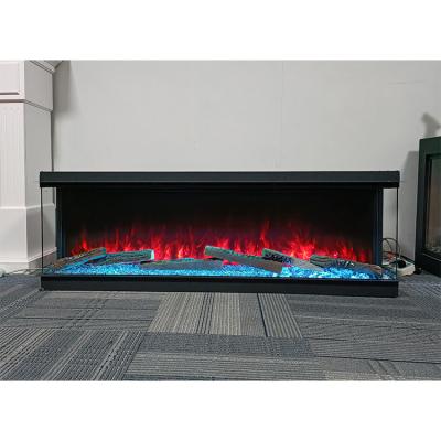 China 60 Inch Modern Cast Iron Electric Fireplace 3 Sided Flames Stunning Glass Diamond Crush Fireplace Log for sale