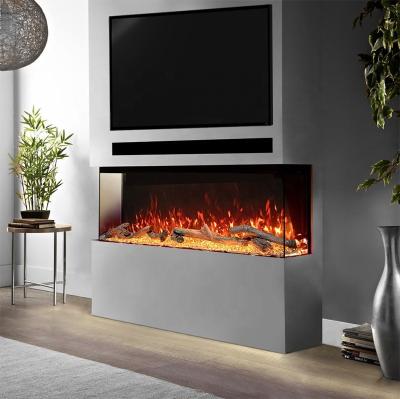 China Modern High Quality Mirrored Electric Fireplaces 40 Bed Glass LED Realistic Flame Glowing Ember Fireplace 50 60 72 80 Inch for sale