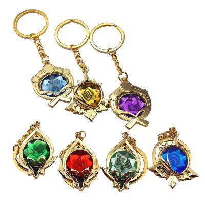 China Cute Wowei 2023 New Anime God's Eye Genshin Figure Metal Pendant Keychains Set Laser Engraving Key Ring For Toy for sale