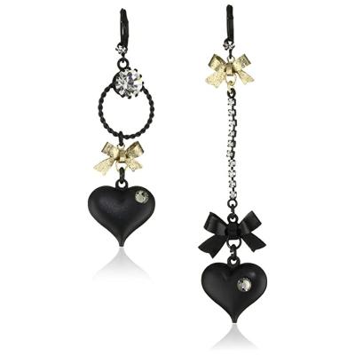 China FASHIONABLE Asymmetrical Black Heart Shape Pendant Drop Bow Wowei Alloy With Zircon Drop Earrings for sale