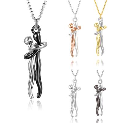 China Creative Wowei Couples Embrace Two Lovers Shiny Loving Jewelry Comfort Fit Wowei Metal Pendant Necklace For Engagement for sale