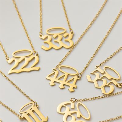 China Wowei Stainless Steel Angel Number Necklace Gold Numerology Jewelry Lucky Number Minimalist Gift For Comfort Fit Sound for sale