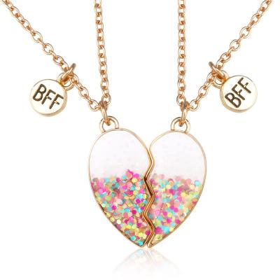 China Comfort Fit New Wowei Lucency Broken Heart BFF Sparkle Couple Trendy Unicorn Pendant Necklace For Friends Forever for sale