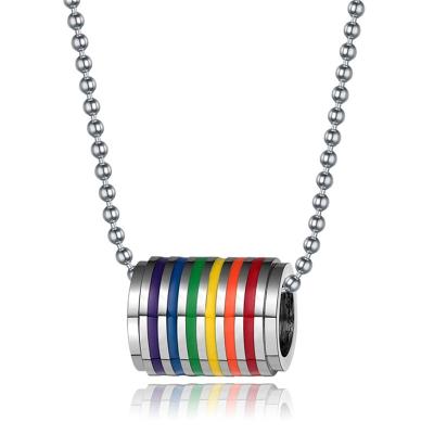 China Comfort Fit Wowei Rainbow Pride Necklace Stuff Lesbian Equality Ring Chain Jewelry Stainless Steel LGBTQ Bisexual Accessories For Unisex for sale