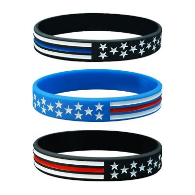 China Wowei 2023 Thin Red Line Casual/Sporting American Flag Silicone Rubber Stretch Wristbands For The Power Of Faith for sale