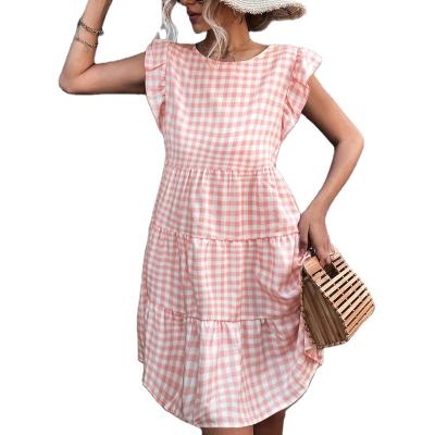 China Women's Casual Dress A Summer Plaid Dress Gingham Check Line Dress Cyalaa-YM168 Customizable For Beach Party Vacation for sale