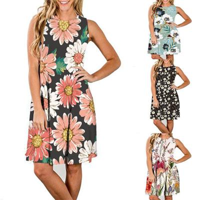 China Wholesale Women's Breathable Summer Cyalaa Floral T-shirt Dresses Sleeveless Casual Swing Tank A-Line Dress YM0149 for sale