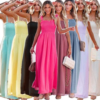 China Cyalaa-Factory Supply YM148 Casual Dress Customizable Spaghetti Strap Long Maxi Dress Loose Ruffle Sundress Floral Sleeveless for sale