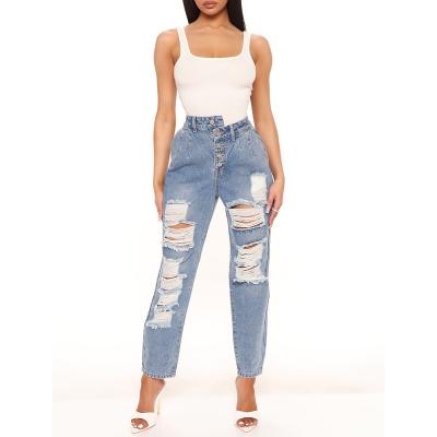 China Cyalaa YM099 Viable Women's High Waisted Skinny Destroyed Hole Denim Ripped Pants Long Stretch Pencil Jeans for sale