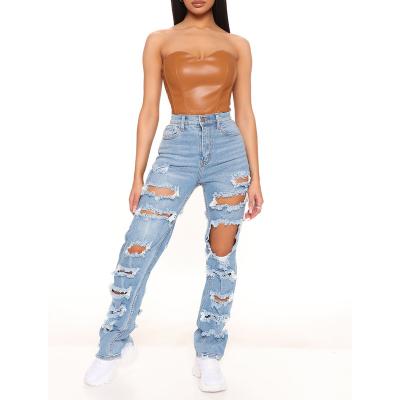 China Cyalaa YM098 Viable Women's High Waisted Skinny Destroyed Hole Denim Ripped Pants Long Stretch Pencil Jeans for sale