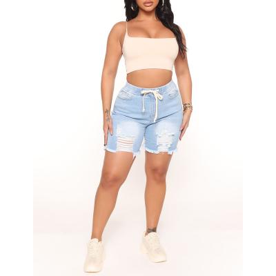 China Cyalaa YM093 Viable Women's Casual Short Jeans Rise Denim Shorts Mid Stretch Ripped Raw Edge Jean Shorts for sale