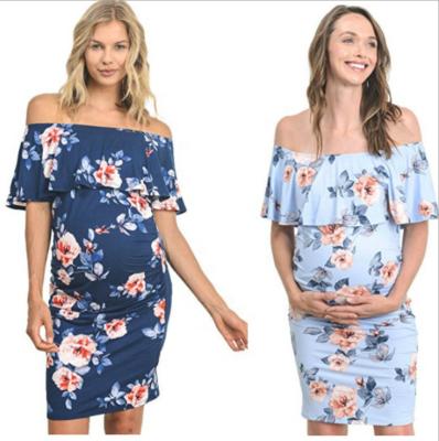 China New Cyalaa Breathable European American Summer Women's Pregnant Neck Stretch Slim Floral Printed Maternity Dress for sale