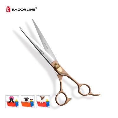 China Razorline NPK04RG SUS 440C Pet Scissors Stainless Steel Teflon Pet Hair Stocked Shears Gold Handle for sale