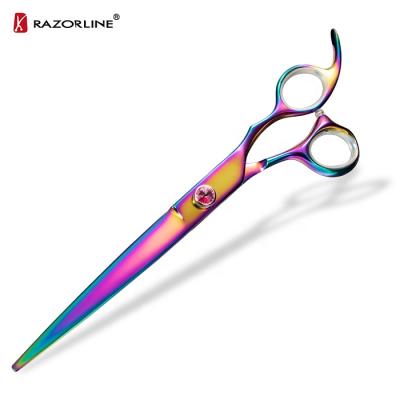 China Razorline Stocked NPK15R 8 Inch Pet Scissors Rainbow Stainless Steel Pet Grooming Titanium Coating Scissors for sale