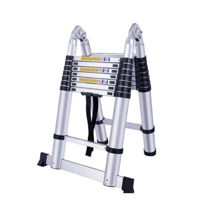 China Folding ladders 2.5+2.5 meters aluminum telescopic double ladder with hinge joints for sale