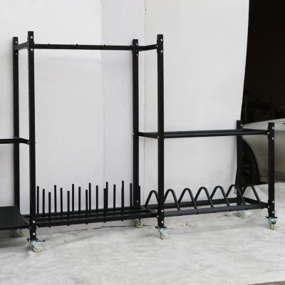 China Commercial gym storage rack shelf for dumbbell kettlebell dish medicine ball wall ball vipr resistance band for sale