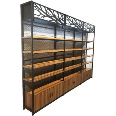 China Single Sided Customized Metal And Wooden Gondola Supermarket Shelves for sale