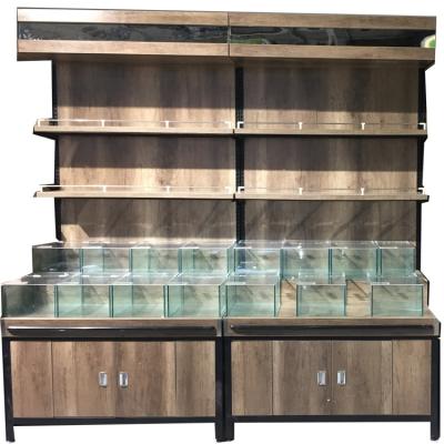 China Single Sided Wooden Grain Convenience Store Shelf Gondola Store Supermarket Display Stand for sale