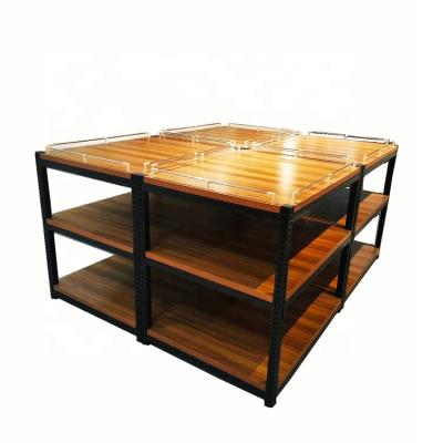 China Customized Double Sided Supermarket Gondola Wooden Shelving | metal supermarket shelf for sale