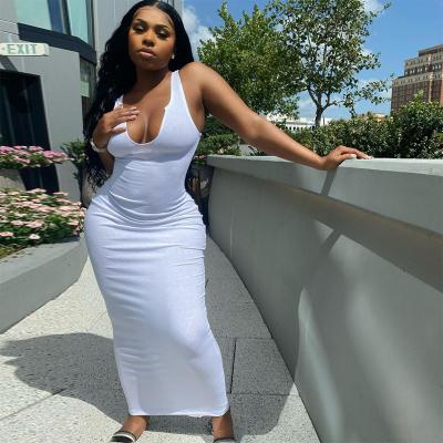 China SingleRoad Anti-Static 2021 Summer New Arrivals Fashionable Women Daily Wear Casual Colorful Sexy U-Neck Bodycon Sleeveless One-Piece Dress Long for sale