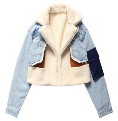 China 2021 Fashionable Custom Made Fur Jackets Women Winter Coats Anti-Shrink Warm Women Shorts Blue Denim Gear Jeans Cotton Coat Jacket for sale