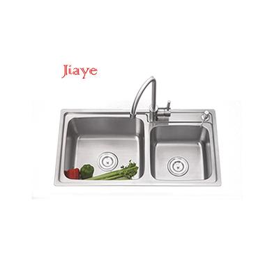 China Without Faucet Moq 2021 With Or Without Faucets Drainer Topmount Stainless Steel Double Bowl Pressed Stamped Kitchen Sink for sale