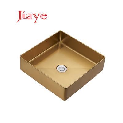 China Without Faucet Square Shape Luxury Sanitaryware Stainless Steel Bathroom Hand Sink Hotel In Gold for sale