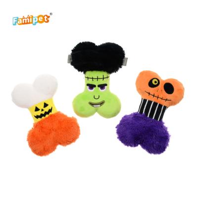 China Best Selling Viable Textured Halloween Manufacture Professional Squeaky Plush Bone Dog Toy for sale