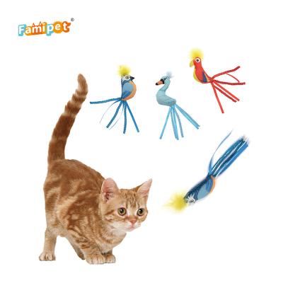 China Cat Toys Set Factory Direct Price Viable Different Color Long-tailed Birds Shape Cat Toy Set for sale