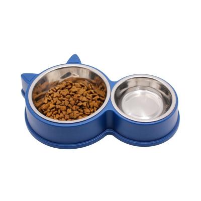 China Wholesale Famipet Non-automatic Stainless Steel Dog Handler Dog Food Bowl With Double Bowls for sale