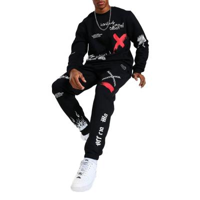 China Wholesale Custom Mens Luxury Tracksuit Breathable Plus Size Jogging Sweatsuit Sets Graffiti Mens Tracksuit for sale