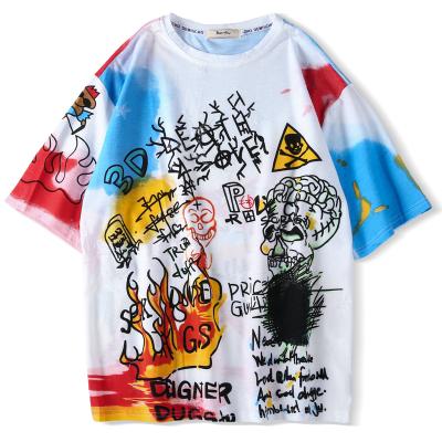 China Anti-wrinkle fashion brand men's summer short sleeve cotton oversized graffiti printed men's T-shirt for sale