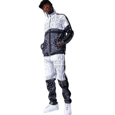 China Breathable Patchwork Tracksuit Customize Bandana Print Vintage 100% Polyester Tracksuit Set for sale